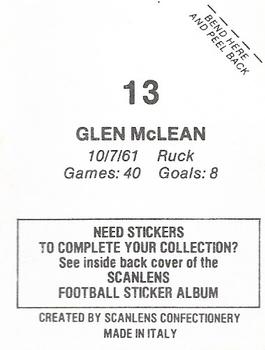 1984 Scanlens VFL Stickers #13 Glenn McLean Back